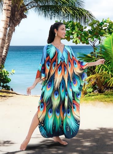 Image of Yanziliu Kaftan Dress for Women,Plus Size Hawaiian Batwing Sleeve Beach Cover Up Summer Swimsuit Dresses