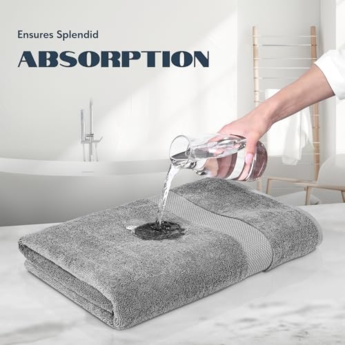Image of White Classic Luxury Bath Towels Set of 4 Large - 700 GSM Cotton Ultra Soft Bath Towels 27x54 | Highly Absorbent and Quick Dry | Hotel Towels for Bathroom Luxury, Plush Shower Towels, Light Grey