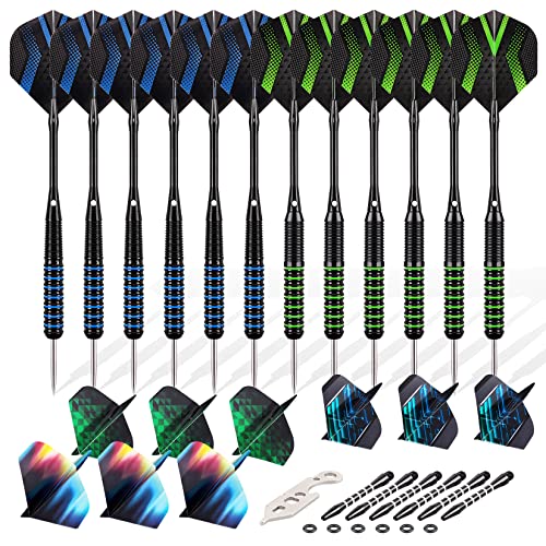 Foto von Grebarley Dartpfeile mit Metallspitze,6 Stück 20 Gramm und 6 Stück 22 Gramm,Profi Steeldarts 18 Aluminium Schaft mit 9 Flights 20 Orings