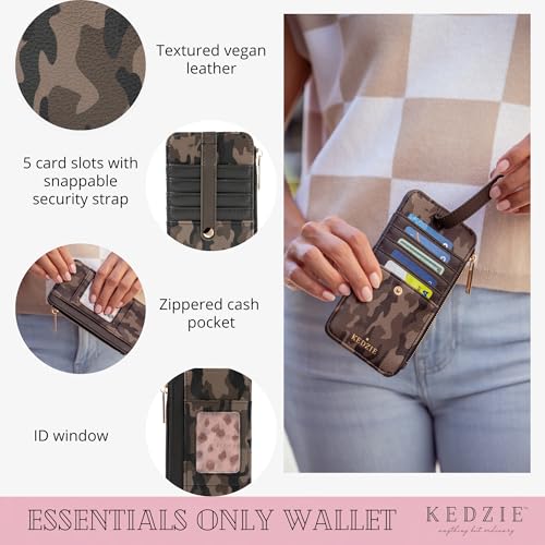 Image of KEDZIE Essentials Only Women's Zippered Wallet in Vegan Leather Small Card Holder Wallet Exterior ID Window - Glamoflauge