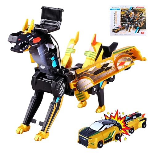 Co-opting Collision Transforming Dinosaur Car Toy, 2 in 1 Magnetic Cars Transform into Dinosaur Toys for Boys,Girls,Kids,Toddler,Fun Transformation Dino Car Robot Toys Christmas Birthday Gift (Gloden)