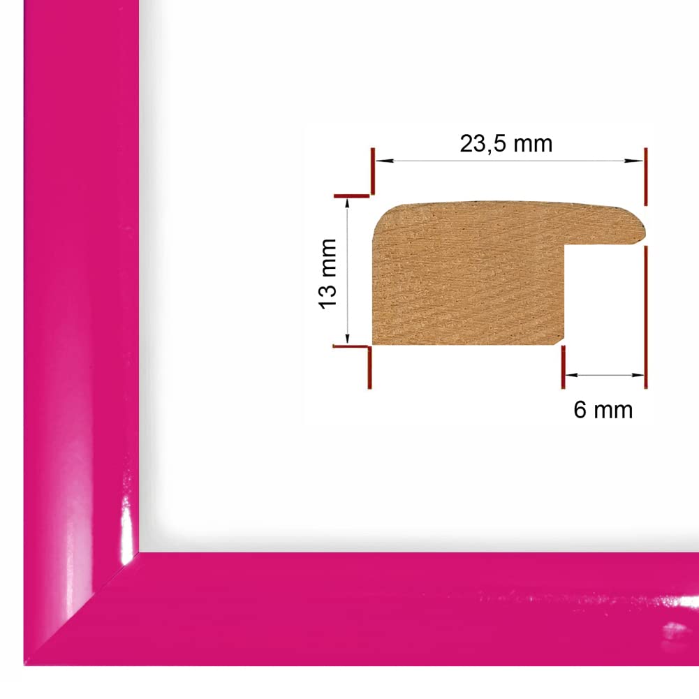 PrimeLuxe Cornice portafoto su misura, sottile, 35 x 50 cm, in rosa lucido, dimensioni a scelta, con vetro acrilico antiriflesso, cornice per poster, puzzle, collage fotografico