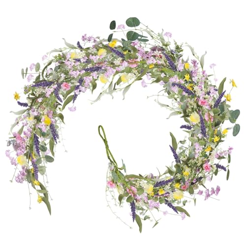 HUAESIN 5.9FT Wildflower Garland Summer Mantel Garland for Decorating Spring Flower Garland with Lavender Daisy Hanging Vine for Fireplace Window Wall Party Wedding Table