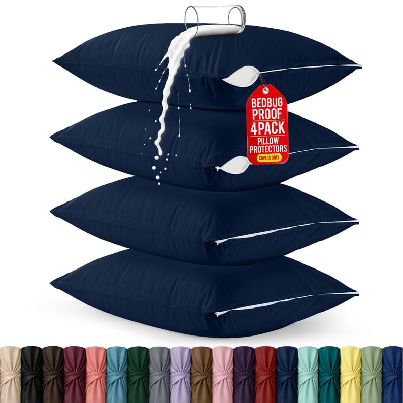 Set of 4 Pillow Protectors with Zipper Queen Size, Pillow Covers