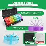 Organisateur hebdomadaire de pilules 4 Temps par jour, 7 Pill Box de jour avec 28 Extra Large Compartiments Daily Pill Case, Portable Pill Container Large Medicine Organizer Porte-vitamine pour suppléments Huile de poisson (Noir Colorful)