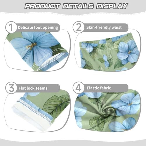 Boccsty Leaves Watercolor Blue Flowers Girls Leggings Kids Yoga Pants Dance Active Tights 4T3