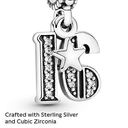 PANDORA 16th Celebration Dangle Charm & Bracelet Set - Women's Sterling Silver Bracelet with Heart Clasp & Cubic Zirconia Dangle Charm - Gift for Her - Jewelry Set with Gift Box4