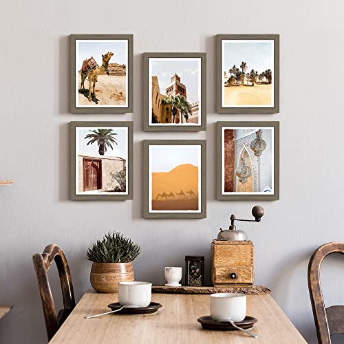 Framed Moroccan Wall Art Decor: Modern Bedroom Living Room Desert Landscape Picture 6 Piece Boho Painting Vertical Camel Print Vintage Architecture Artwork For Home Office #TOP2