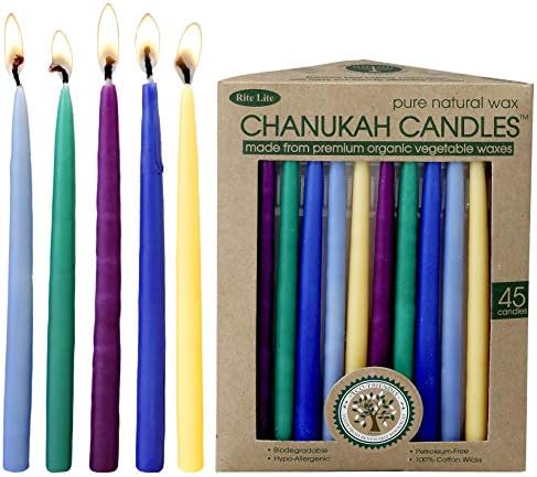 Rite Lite Premium Chanukah Candles - Pack of 45 - Hanukkah Candles for The Menorah (Organic Vegetable Wax Multicolor)