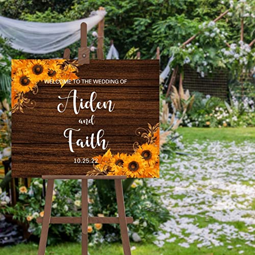 Cartel de bienvenida de boda personalizado ceremonia civil exterior girasol amarillo 12x18