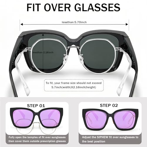 Image of SIPHEW Mirrored Sunglasses Polarized Fit Over Glasses for Women - Trendy Large Square w UV400 Protection Sun Glasses