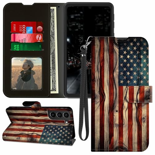 for Samsung Galaxy S21 FE 5G Case Wallet, Stand PU Leather Flip Folio Cover with Card Holder, Full-Body Protection Phone Case for Samsung S21 FE, American Flag 02