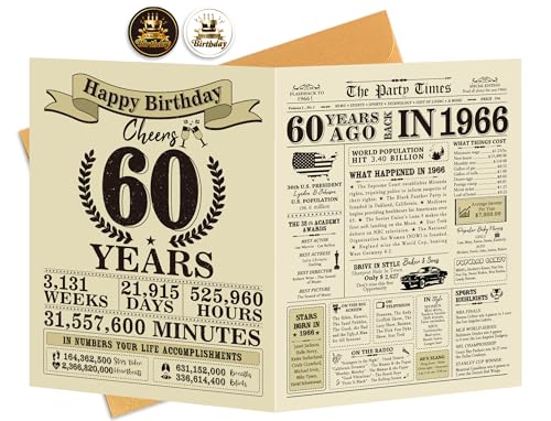 Ogeby Funny 60th Birthday Card for Women Men, Jumbo 60th Birthday Card for Mom Dad Grandma Granddad, Gifts for 60 Year Old Woman, Vintage Back in 1966, 60 Years Old Bday Decorations