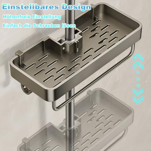 BEJAGWUS Duschablage ohne Bohren,rostfreie Badezimmer Organizer Duschregal für 19 mm - 23 mm Duschstange,Badregal Shampoo Halterung für Dusche Duschkorb Seifenschale Badaccessoires (Grau)
