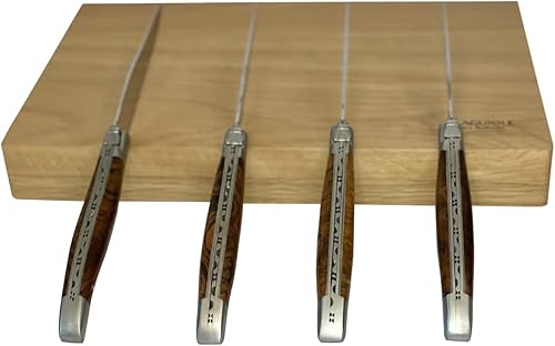 Miniatura 2 de Laguiole en Aubrac L uxury: Juego de 4 cuchillos para carne de acero inoxidable totalmente forjados, asas de madera de hierro del desierto,