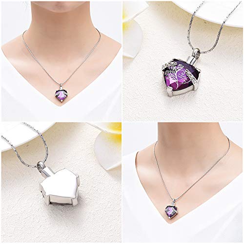 Constantlife Crystal Heart Shape Cremation Jewelry Memorial Urn Necklace For Ashes, Stainless Steel Ash Holder Pendant Keepsake With Gift Box Charms Accessories For Women (Purple + White) #TOP2