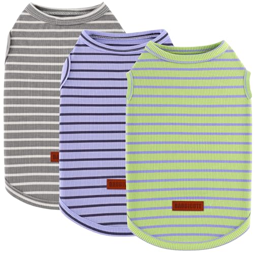 BAOBICUTE 3Pack Dog Shirt Cotton Striped T-Shirts Stretchy Comfortable Pet Vest for Puppy and Cat Super Soft Dog Shirts Vest Sleeveless Breathable Basic Clothes for Small Medium Large Boy Girl Dogs