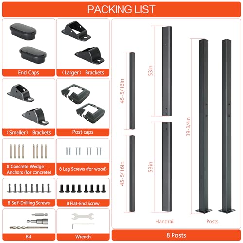 104RDHOUSE Handrail for Outdoor,8 Step Stair Handrail,Indoor Stair Railing Black Kit,Fits Concrete,Wooden Steps,For Porch,Deck,Garden,Seniors& Disabled Users,1 Pack by 104RDHOUSE - Image 3