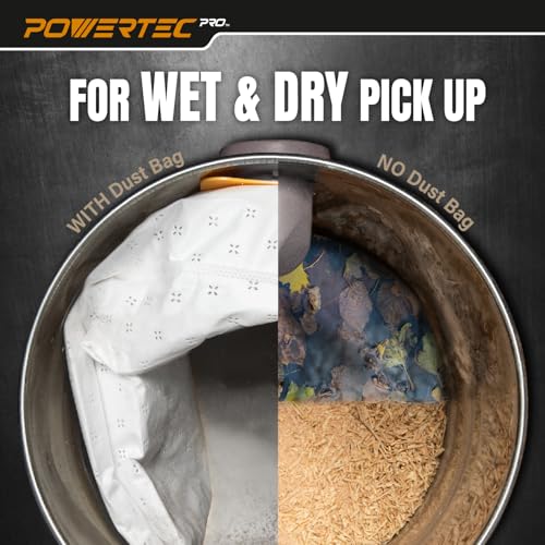 POWERTEC Sacos de vácuo PRO Premium Shop para sujeira úmida e detritos secos de poeira, pacote com 1