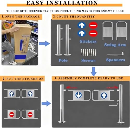 Automatic Swing Gate for Supermarkets, Self-Closing 90° Manual Pedestrian Door, Metal One-Way Entrance Gate, Durable Industrial Fence with Post Mount, Right Opening (50cm/19.6in)