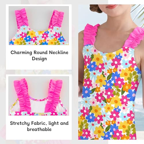 Image of XiaoMoSha Girls One Piece Swimsuit Ruffled Straps Bathing Suits Summer Swim Suit Quick Dry Beach Swimwear for Kids 3-10 Years