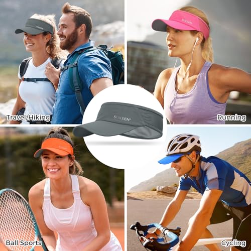 Sukeen Sun Visor Hat, UPF 50+ UV Sun Protective, Running Golf Hat, Cooling Elastic Visor with Breathable Sweatband, Sport Cap for Tennis Cycling Gery Grey - Image 5