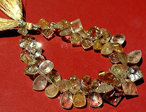 Quartz rutilé doré en briolette facettée pour création de bijoux DIY