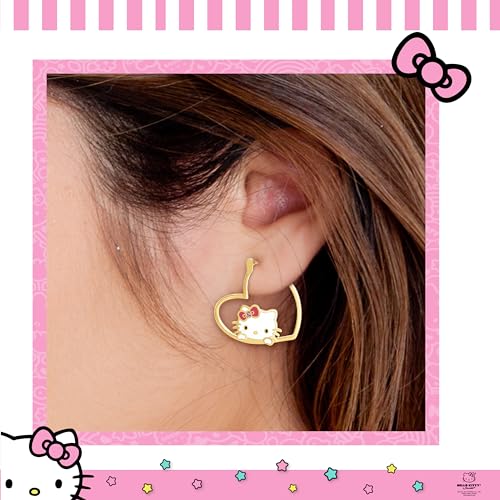 Sanrio Hello Kitty and Friends Earring Collection – Yellow Flash-Plated Heart Hoop and Crystal Earrings Featuring My Melody, Kuromi, and Hello Kitty, Officially Licensed3
