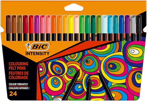BIC Intensity, Rotuladores de Punta Fina (0,9 mm), Colores Surtidos de larga duración, Paquete de 24 uds.