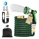 Exsink Tuyau d'Arrosage Extensible,Tuyau Jardin Retractable, Avec de pulvérisation et raccords en laiton,10 Modèles Pulvérisation,pour le nettoyage de la voiture,Jardin, Arrosage (15m)