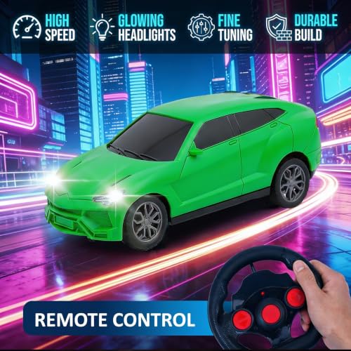 Image of Gooyo GY-448JM Rechargeable Remote Control Car Toy | Green Color, Power Source: Lithium Rechargeable Battery for Car (Included) & 2xAA Battery for Remote Controller (Not Included)