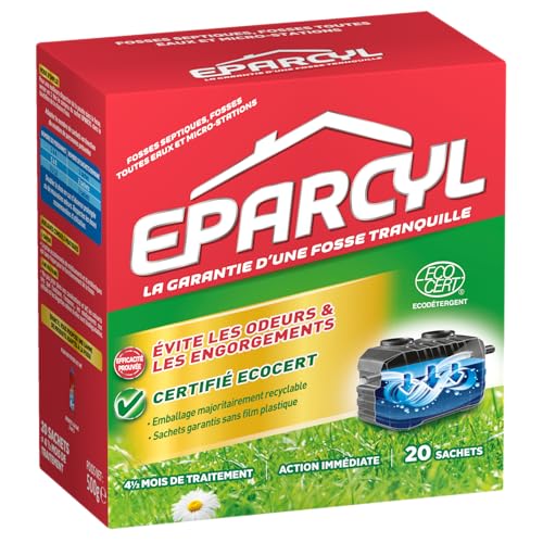 Eparcyl - 20 Sacchetti - Azione Immediata - 4 Mesi e Mezza di Trattamento - Fosse settiche - Fosse Tutte Acqua e Micro-Stazioni - Evita Odori & Intagni - Ecologico & Certificato Ecocert