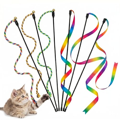 KatzenangelInteraktive Katzenspielzeug(6er-Set) mit 70cm Seil & Glöckchen