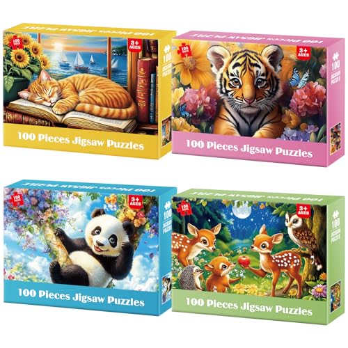 Jeacirio 4-Pack 100 Pieces Puzzl