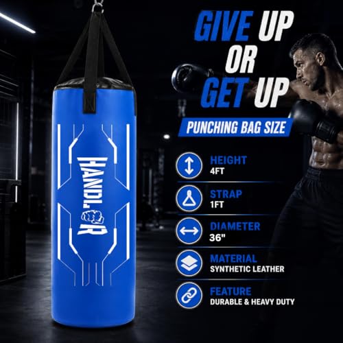 Image of Handler Synthetic Leather Unfilled Punching Bag for Boxing, MMA & Home Training - Heavy Duty Hanging Bag for Adults & Kids, Kickboxing, Karate, Taekwondo (3,4,5 ft) (Blue, 2 Feet (24 Inches))