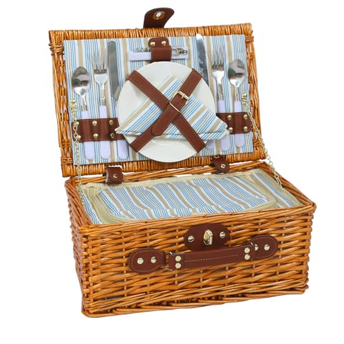 HYBDAMAI Picknickkorb Set für 2 Person mit Kühlfach, Abnehmbarer Riemen, Weinbeutel, Besteck Set, für Camping, Strand, Wandern, BBQ und Familie/Paare Geschenke, Zubehör