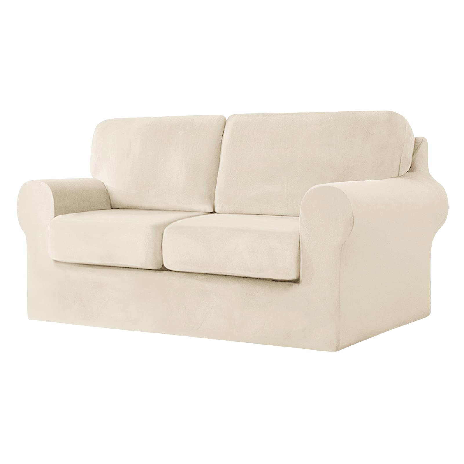 SYLC Ektorp Copridivani Con Cuscini E Schienale Separati, Velluto Elasticizzato Copridivano 1/2/3/4 Posti Con Braccioli, Copri Divano Antiscivolo (Beige,2 Seat Set 5 PCS)