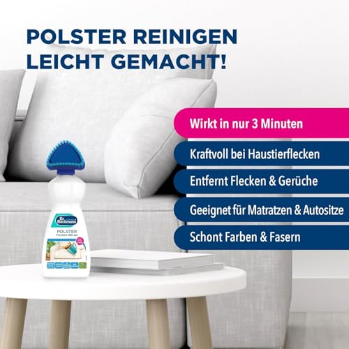 Dr. Beckmann Polster Flecken-Bürste, Flüssigkeit | Polsterreiniger gegen hartnäckige Flecken und Gerüche auf Sofas, Autositzen etc. | inkl. praktischem Bürstenapplikator | 400 ml