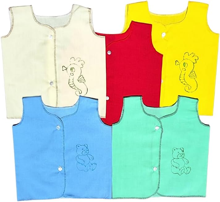 Bear-Feet Collection Lightweight Baby Chemises – Sleeveless Newborn Shirts for Everyday Comfort Wear for Boys & Girls | 0-3 Months (Pack of 5, Boy)