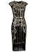 Vijiv 1920s Vintage Inspired Sequin Embellished Fringe Long Gatsby Flapper Dress,Glam Gold,Small