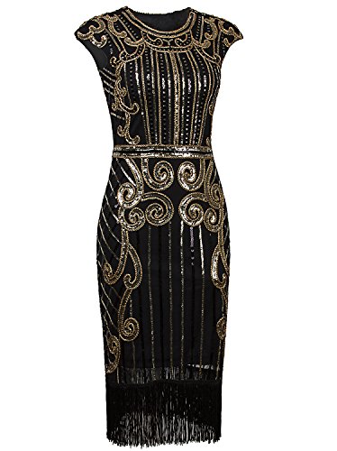 1920 Costumes Blacktown - Vijiv 1920s Vintage Inspired Sequin Embellished Fringe Long Gatsby Flapper Dress,Glam