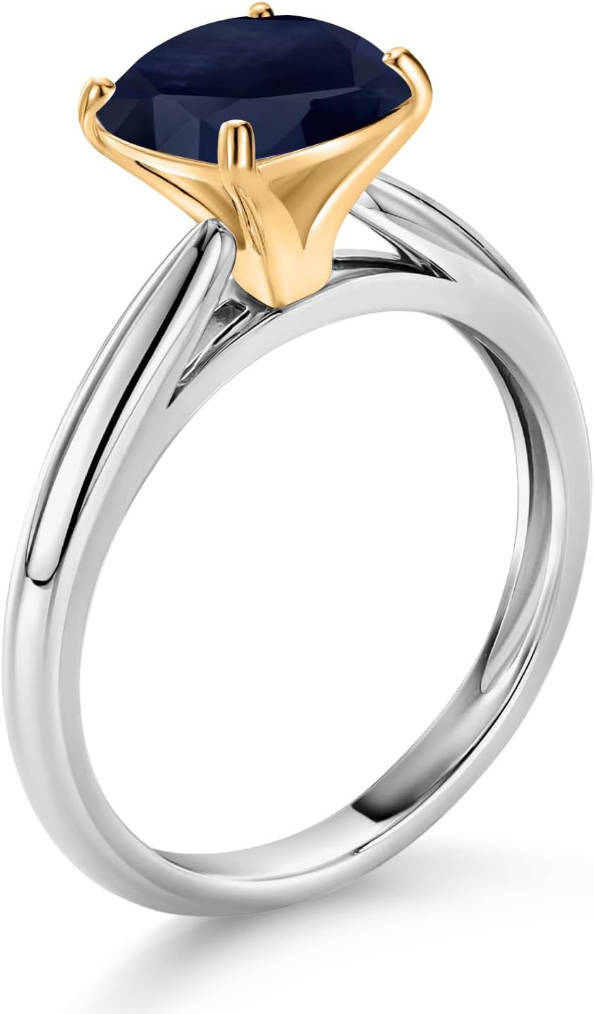 Gem Stone King 10K White and Yellow Gold Gemstone Birthstone Solitaire Engagement Ring For Women | Cushion 8MM | Wedding Anniversary Promise Ring For Women | Available In Size 5, 6, 7, 8, 9 - Image 3