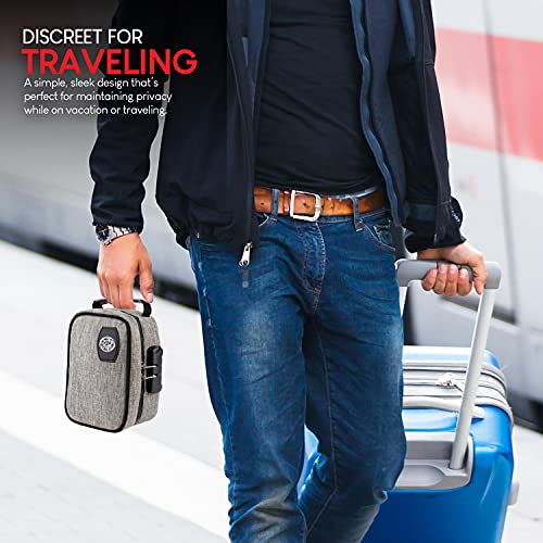 Smell Proof Storage Pouch - Polyester Storage Bag - Odor Resistant Storage Container With Easy Grip Handle - Portable Storage Bag With Padded Lock - 3 Digit Combination Lock - Grey Storage Bag #TOP5