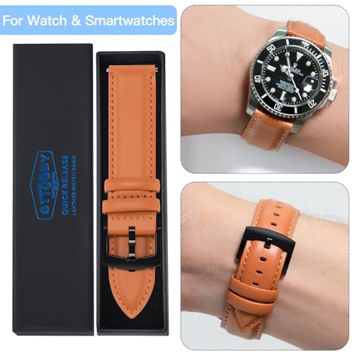 Image of OTTOODY Leather Watch Bands Quick Release, Elegant Top Grain Leather Watch Straps for Men & Women, Choice of Color & Width - 18mm, 19mm, 20mm, 21mm or 22mm Wristbands Bracelet for Watch & Smartwatch