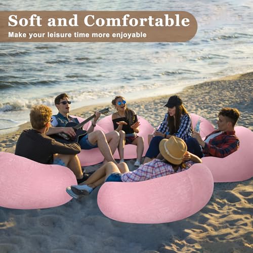 Image of Realspring Inflatable Bean Bag Chairs Outdoor Blow up Camping Chairs Inflatable Lazy Sofa Folding Portable Bean Bag Loungers Couch for Movie Night(Pink,4 Pcs)