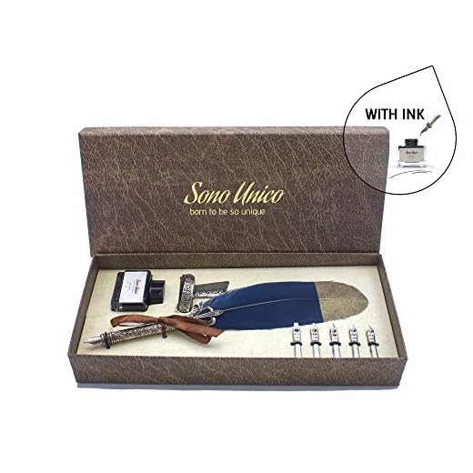 Sono Unico Set de Caligrafía Vintage - Portapluma Antiguo, Pluma Caligráfica de época-Tintero - Elegante estuche de regalo Born to be so unique 260x114mm