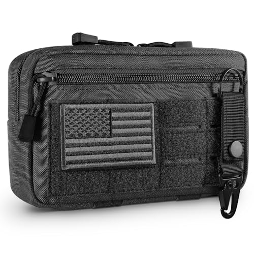 FRTKK Tactical Molle Admin Pouch Utility Laser Cut EDC Tool Pouch Bag Horizontal Modular Pouches Include US Flag Patch and Keychain