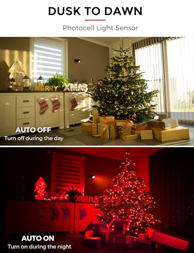 Image of L LOHAS LED Red Outdoor Spotlight 5W Christmas Tree Light 2 Pack | Auto On /Off Red Holiday Lighting, Outdoor Tree Spot Lights for Yard, House, Christmas Decoration