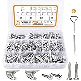 VIGRUE 640PCS M3/M4/M5/M6 Phillips Drive Wood Screw Assortment Kit, 304 Stainless Steel Self Tapping Screws Assortment Set (Round Head and Flat Head)