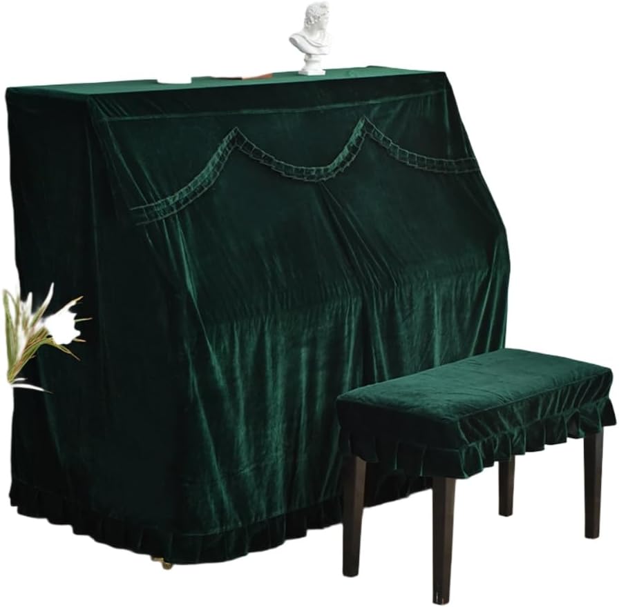 フルアップライトピアノカバー厚手ベルベットピアノダストヨーロピアンスタイルシンプル無地フリル遮光防塵軽量防汚ピアノカーテン (大型ピ